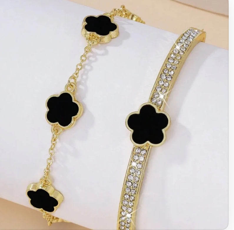Gold & Black Clover Bracelet Stack