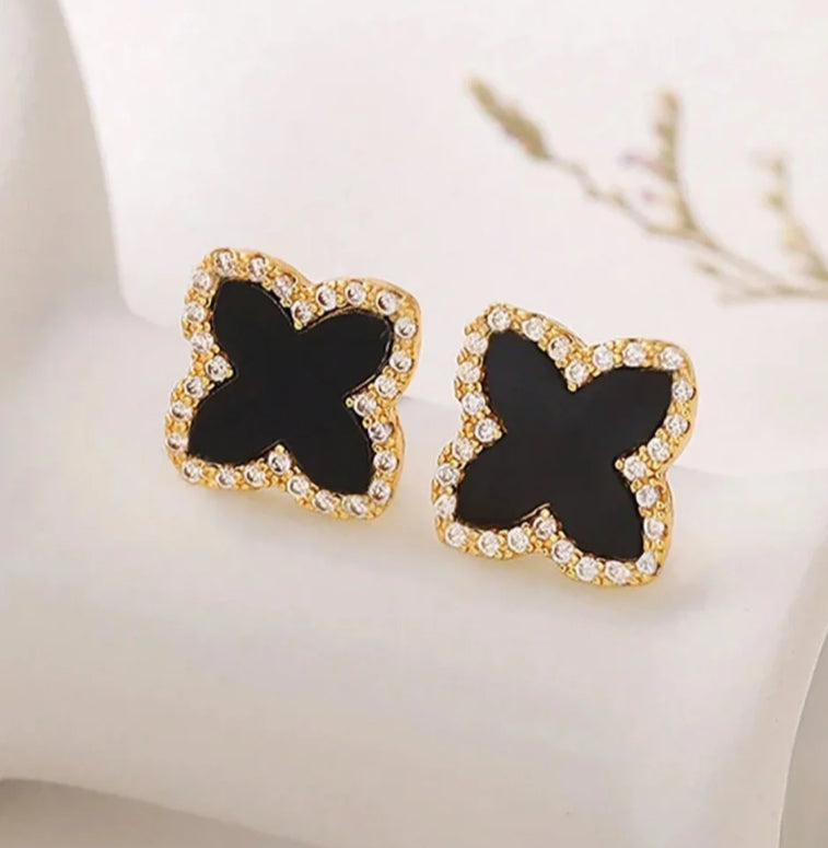 Black & Gold Four Leaf Clover Earrings