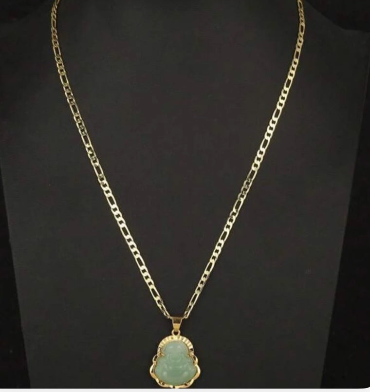 Buddha Pendant 3MM Flat Figaro Chain Necklace