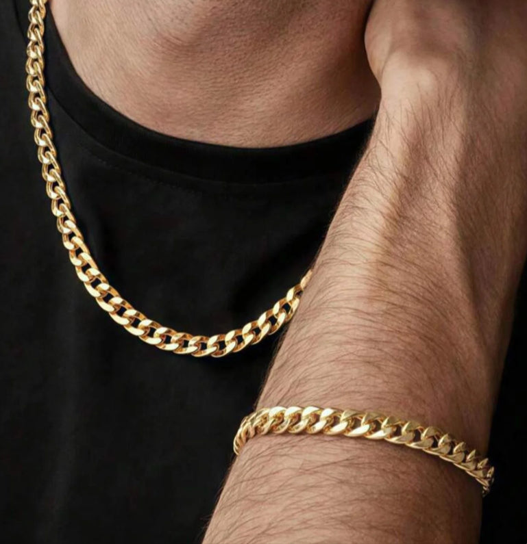 Cuban link Bracelet & Chain Set
