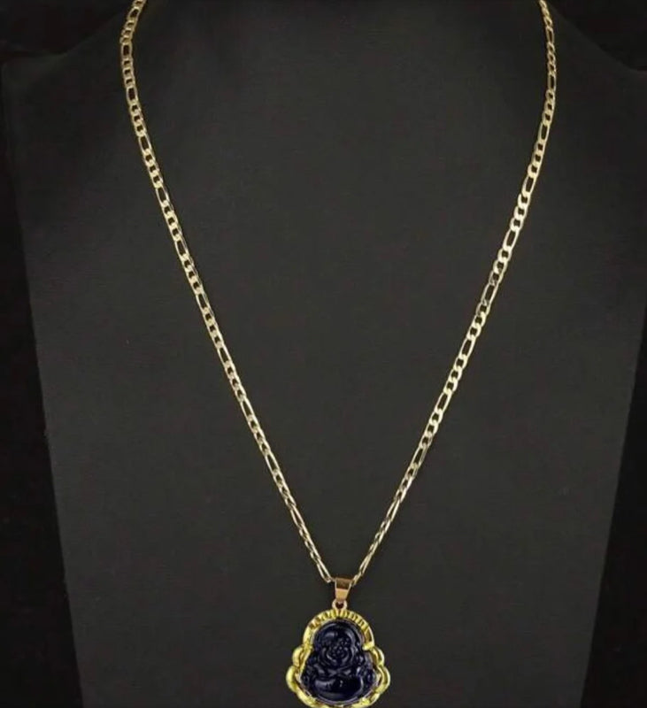 Buddha Pendant 3MM Flat Figaro Chain Necklace