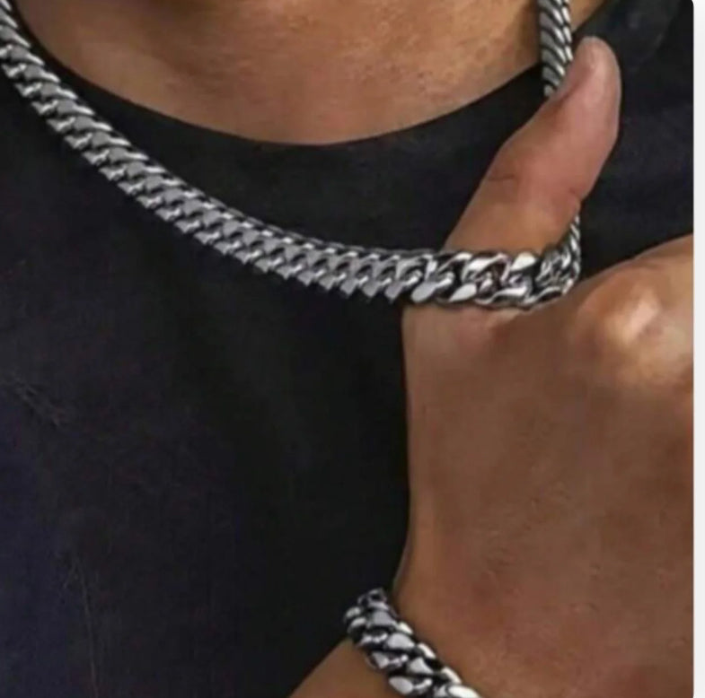 Cuban link Bracelet & Chain Set