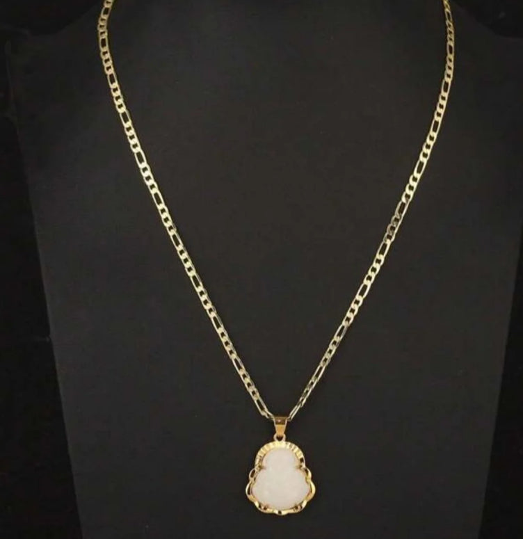 Buddha Pendant 3MM Flat Figaro Chain Necklace